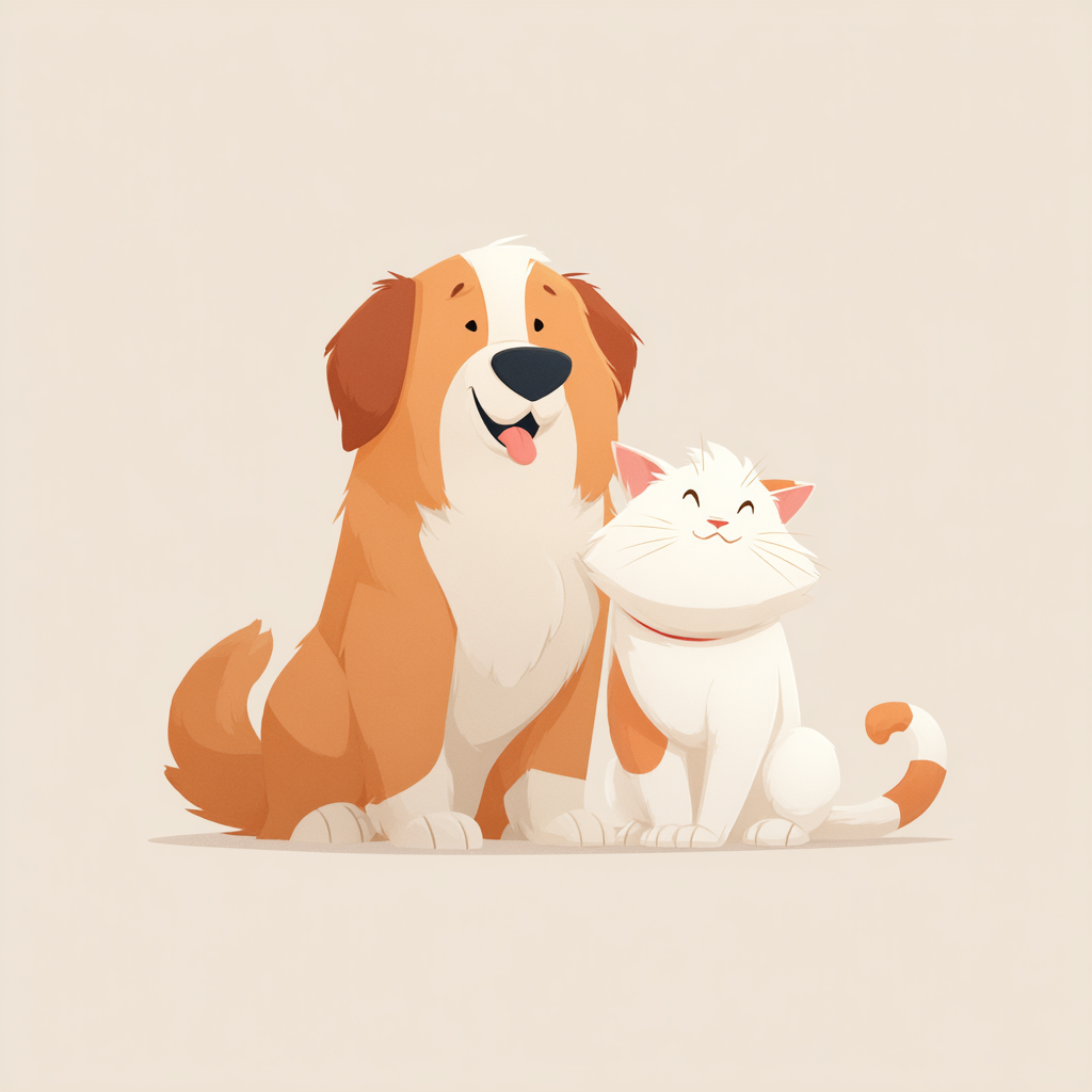 A dog and a cat sitting side by side, looking at the camera