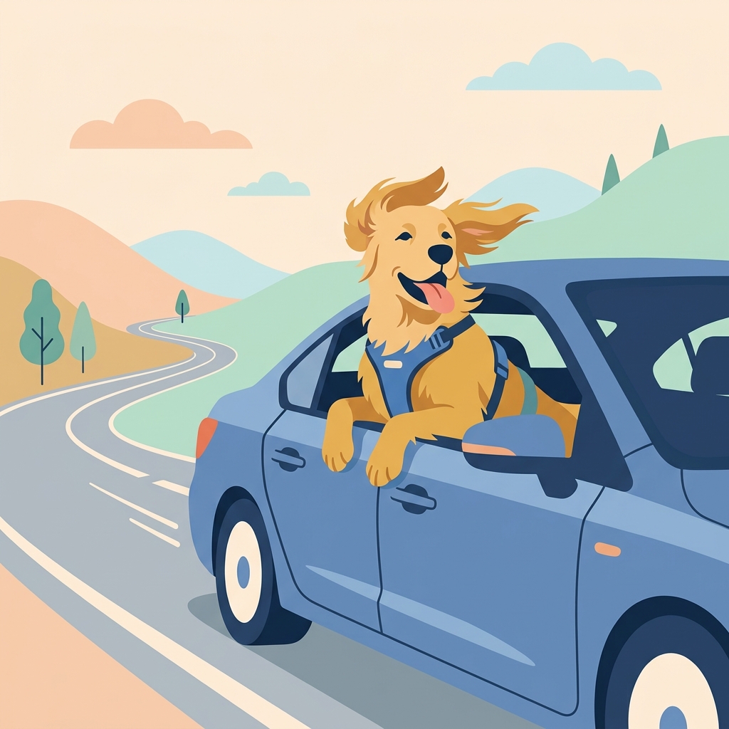 A dog looking out the window of a car during a road trip